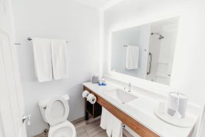 a white bathroom with a toilet and a sink at Holiday Inn Express Atlanta - Northeast I-85 - Clairmont Road by IHG in Atlanta +27 photos
