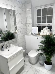 a white bathroom with a toilet and a sink at 2 Bedroom Flat in Vauxhall, London in London