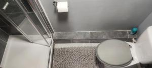 a small bathroom with a toilet and a rug at French Horn Chalets in Alton +15 photos