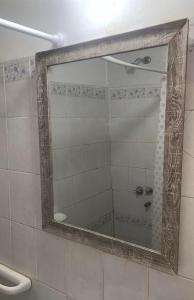 a mirror in a bathroom with a shower at Cassanova III in San Luis