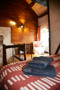 ein Schlafzimmer mit einem Bett mit zwei Handtüchern darauf in der Unterkunft Maison d'une chambre a Perrigny sur Armancon in Perrigny-sur-Armançon