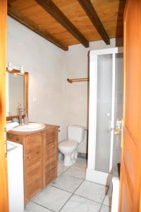 ein Badezimmer mit einem WC, einem Waschbecken und einem Spiegel in der Unterkunft Maison d'une chambre a Perrigny sur Armancon in Perrigny-sur-Armançon