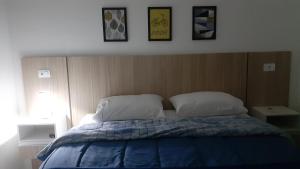 a bedroom with a bed with two pillows at Aconchego no centro de Poços! in Poços de Caldas