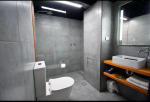 een badkamer met een wit toilet en een wastafel bij Winsor Park Motor Inn in Albury