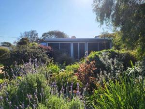 a garden with flowers and a building in the background at The Dunes - King Studio - 50m from Scamander Beach in Scamander