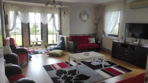 een woonkamer met banken en een salontafel bij Aydınlar villa in Bostancı