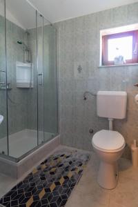 a bathroom with a toilet and a glass shower at Apartment Aria 150 meters from the beach - by TA Leut agency in Privlaka +16 photos