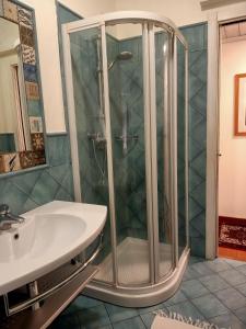 une salle de bain avec douche et lavabo dans l'établissement Appartamento Teresina, à Marciana Marina