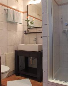 Ett badrum på Hotel Apartment Das Au- Gut