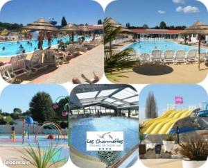 a collage of pictures of a swimming pool at mobilhome 582 Les Charmettes 3ch tout équipé in Les Mathes
