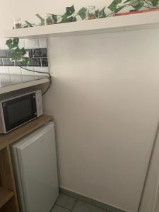 マント・ラ・ジョリーにあるStudio à mantesの小さなキッチン(電子レンジ、冷蔵庫付)