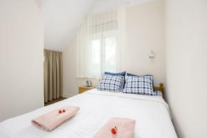sypialnia z łóżkiem z dwoma ręcznikami w obiekcie Aiaviisa apartment w Parnawie