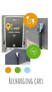 a rendering of a charging station with a charging box and logos at Hotel Giardino in Bibbiena