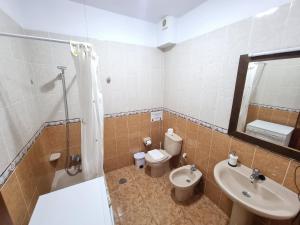 uma casa de banho com um WC, um lavatório e um chuveiro em VV Mirador Isla Bonita "by henrypole home" em Mazo