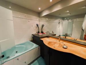 a bathroom with a sink and a bath tub at L'Atypique - grande terrasse, calme, centre ville in Avignon