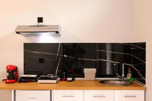 a kitchen with a sink and a counter top at Elia Studio in Platamonas