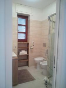 y baño con aseo, lavabo y ducha. en CASA VACANZA YDROUS en Otranto