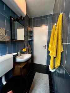 uma casa de banho com um lavatório e um espelho em Apartmani Zora em Cres