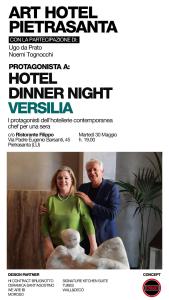 um panfleto para um evento com um homem e uma mulher em Art Hotel Pietrasanta em Pietrasanta