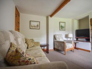 ein Wohnzimmer mit Couch und Fernseher in der Unterkunft Millwater Cottage in Axminster