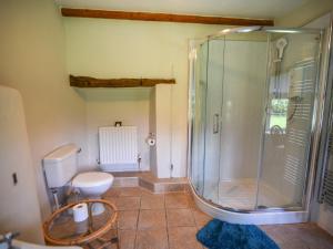 ein Badezimmer mit Dusche und Toilette in der Unterkunft Millwater Cottage in Axminster + 16 Fotos