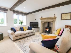 sala de estar con 2 sofás y chimenea en Sycamore Cottage, en Ashbourne