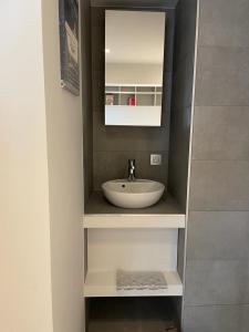 un bagno con lavandino e specchio di POIRE ET TABLE OOSTENDE 2 Marana a Ostenda