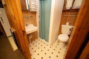 a bathroom with a toilet and a sink at Fair Wind Motel and Cottages in Clayton +33 photos