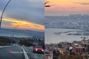 two pictures of a city and a street with a car at Lila Room in Istanbul
