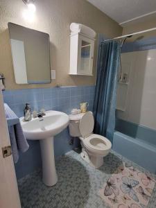 a bathroom with a toilet and a sink at Cozy apt in center of Saint John NB in Saint John