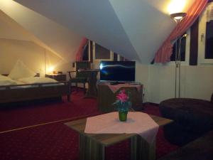 a hotel room with a bed and a tv at Hotel zur Winzergenossenschaft in Ernst