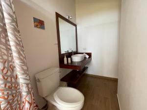 ein Badezimmer mit einem weißen WC und einem Waschbecken in der Unterkunft villa colibri in Los Órganos