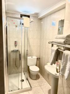 a bathroom with a shower and a toilet and a sink at Hostal la Picota in Liencres