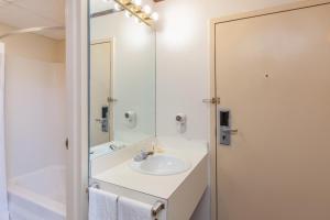 een badkamer met een wastafel en een spiegel bij The Schenectady Inn & Suites in Schenectady