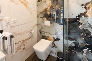 a bathroom with a toilet and a shower at Hotel & Restaurant Sparta in Oldenburg