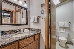 a bathroom with a sink and a toilet and a mirror at Laurelwood Condominiums 208 in Snowmass Village