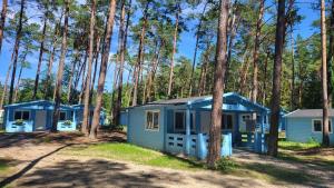 a couple of blue cottages in the woods at DOMKI ZEUS in Stegna