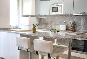 une cuisine avec un comptoir et des appareils électroménagers blancs dans l'établissement Arrábida Luxury Studio, à Vila Nova de Gaia