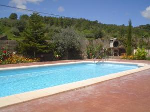 a large swimming pool in a yard with flowers at Can Bicicleta de Dalt in Olesa de Bonesvalls