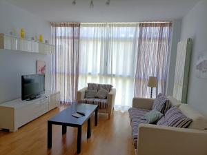 salon z kanapą i telewizorem w obiekcie Apartamento Dicar w mieście Foz