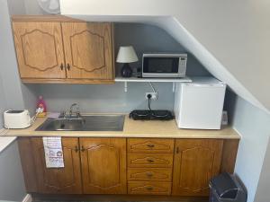 a small kitchen with a sink and a microwave at Riverside Lodge in Carlow