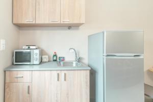 a small kitchen with a refrigerator and a sink at Old Town Elpis Suite in Kos Town +16 photos