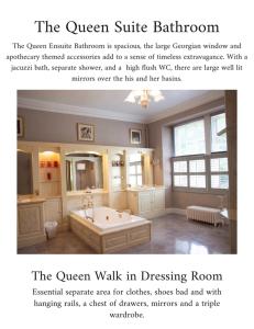 a bathroom with a bath tub and a large room with a sink at Quernmore Park Hall in Lancaster