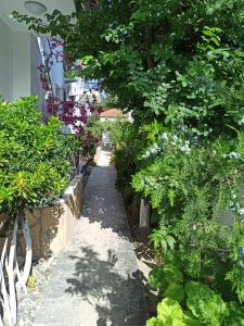 einen Gartenweg mit Blumen und Pflanzen in der Unterkunft Işıl Suit Apart Otel in Dalyan