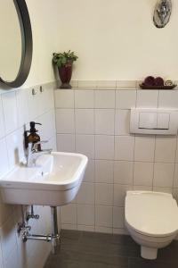 a bathroom with a sink and a toilet at Wohnung Weitsicht in Ruhpolding