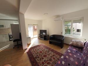 a living room with a couch and a chair at Big apartman - Free parking in Vranje