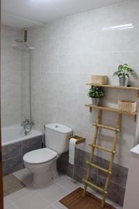 a bathroom with a toilet and a shower and a ladder at TBC The Beach Corner in Canet de Berenguer
