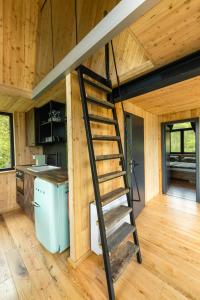 a spiral staircase in a tiny house at Baumhausapartment in Breuberg +37 photos