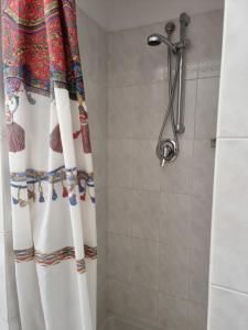 uma casa de banho com uma cortina de chuveiro em La Casa di Marta 