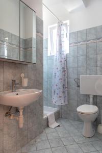 y baño con lavabo, aseo y ducha. en Rasin Apartments, en Pakoštane